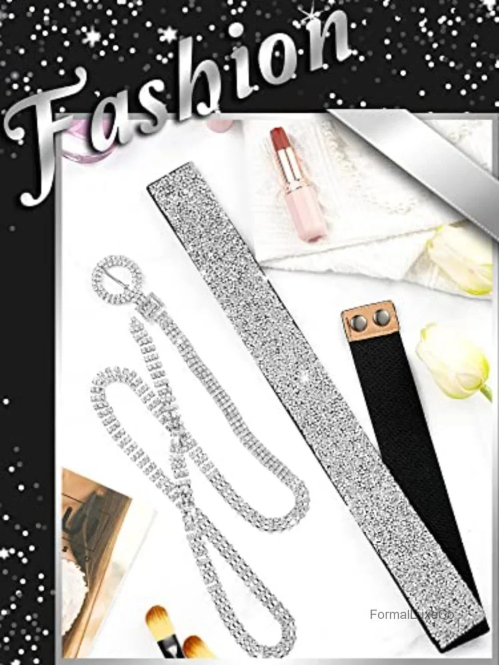 2 Pcs Stretchy Rhinestone Glitter Belts O Ring Buckle Bling Diamond Belts Shiny